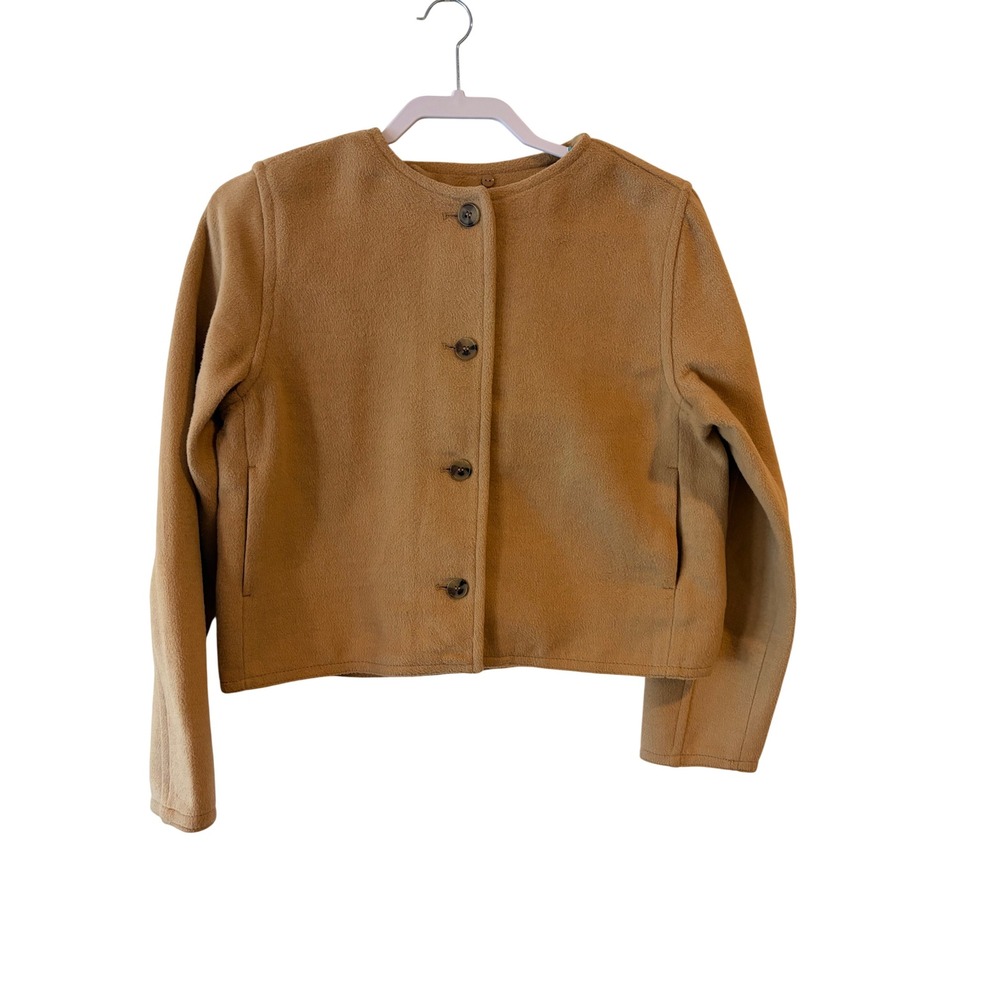 Divided H&M Women Camel Tan Collarless Cropped Wool Blend Jacket NWT S 1246417
